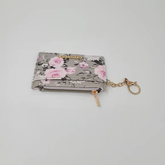 Rampage Floral Gray & Pink Card Holder Keychain ID Card Holder Zip Up Coin Purse - Picture 6 of 11